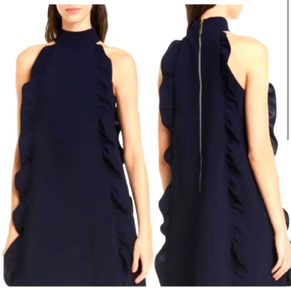 NWT Ted Baker London Torriya Mini Halter Ruffle Shift Tunic Dress Navy